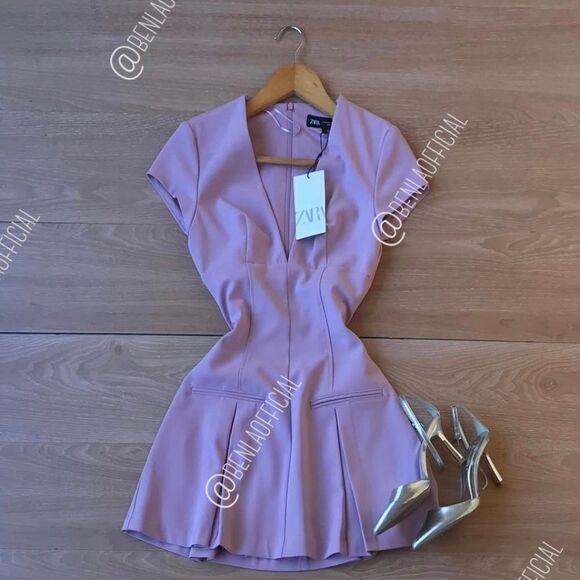 NWT ZARA SHORT PLEATED DRESS trend pink barbie soft Powder Pink Mini Dress - Picture 8 of 9